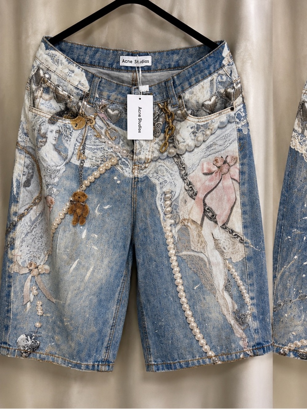 AStudios Embellished Pearl & Bow Denim pants